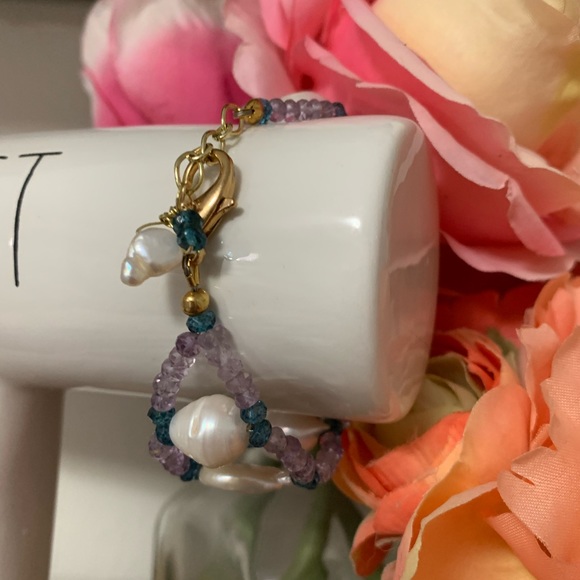 Handmade pearl, amethyst, & topaz bracelet - Picture 4 of 5